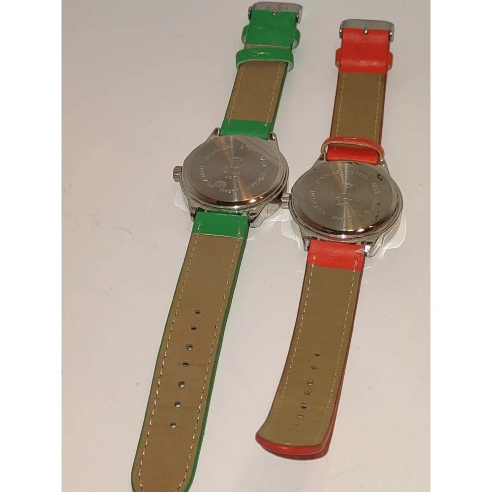 2 Avon Watches His + Hers Green Pink Quartz Movement Analog ACT Japan NEW NO BOX